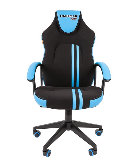 Кресло игровое CHAIRMAN GAME 26  Экокожа - Ткань стандарт. Черный/голубой в Петрозаводске - изображение 2