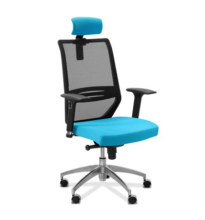 Кресло для руководителя Aero lux с подголовником, сетка/ткань TW / черная/голубая в Петрозаводске - изображение