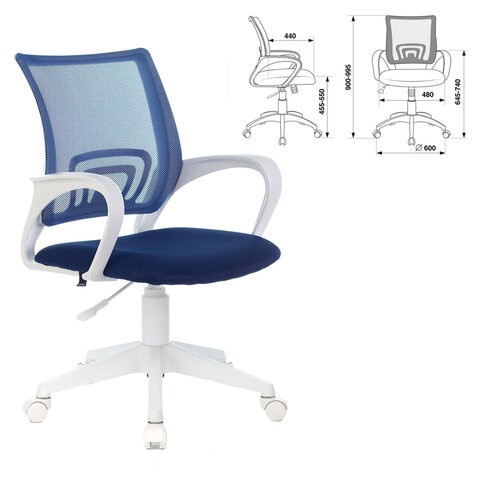 Компьютерное кресло Brabix Fly MG-396W (с подлокотниками, пластик белый, сетка, темно-синее) 532399 в Петрозаводске - изображение 4