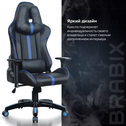 Кресло BRABIX "GT Carbon GM-120", две подушки, экокожа, черное/синее, 531930 в Петрозаводске - изображение 18
