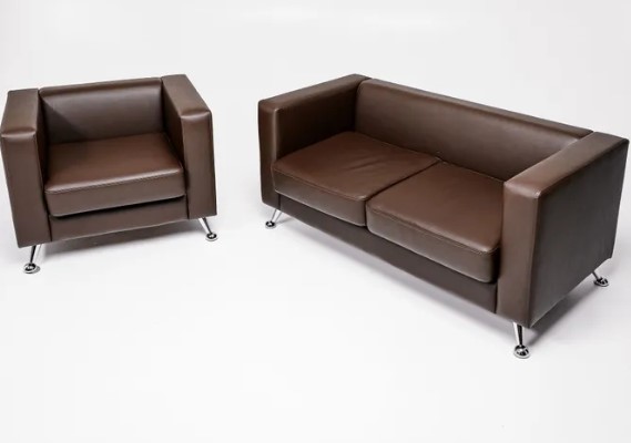 Комплект мебели Альбиони коричневый кожзам  диван 2Д + кресло в Петрозаводске - изображение