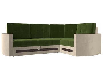 Угловой раскладной диван Белла, Зеленый/Бежевый (Микровельвет) в Петрозаводске