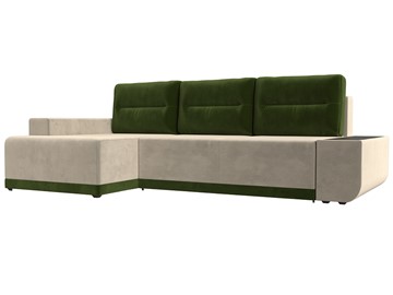 Угловой диван с оттоманкой Чикаго, Бежевый/Зеленый (микровельвет) в Петрозаводске