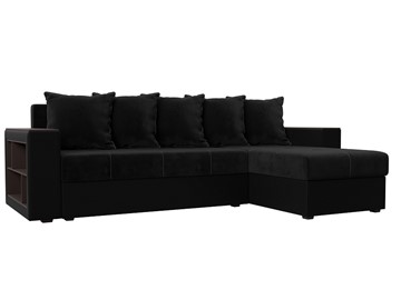 Угловой диван с оттоманкой Дубай Лайт, Черный/Черный (велюр/экокожа) в Петрозаводске