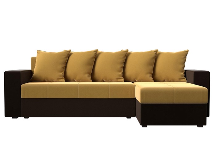 Угловой раскладной диван Дубай Лайт, Желтый/Коричневый (микровельвет) в Петрозаводске - изображение 1