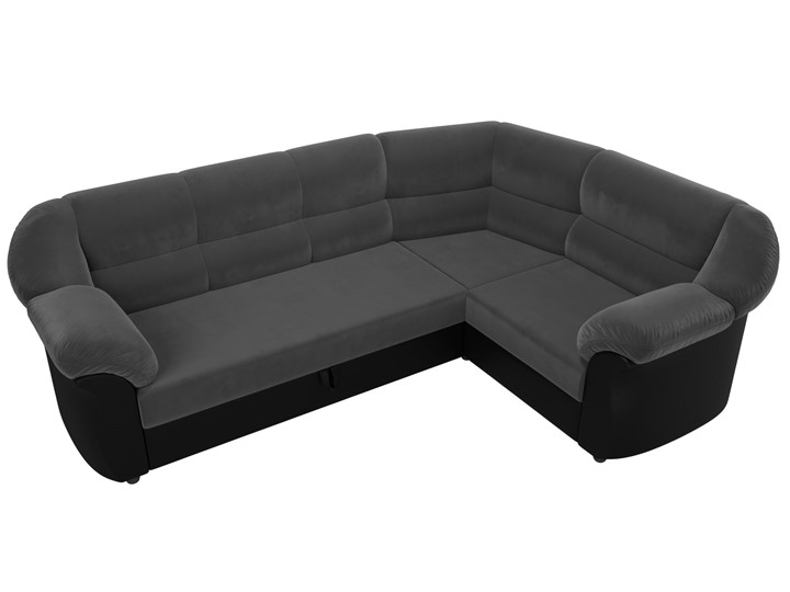 Большой угловой диван Карнелла, Серый/Черный (велюр/экокожа) в Петрозаводске - изображение 5