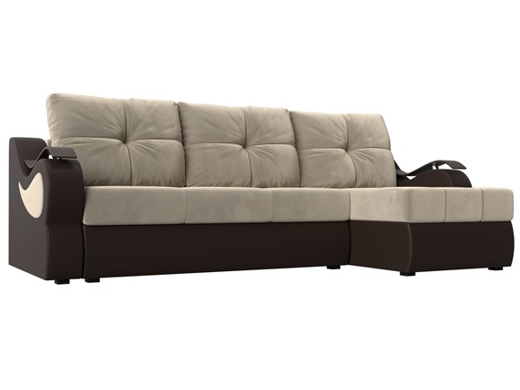Угловой диван Меркурий, Бежевый/коричневый (вельвет/экокожа) в Петрозаводске - изображение