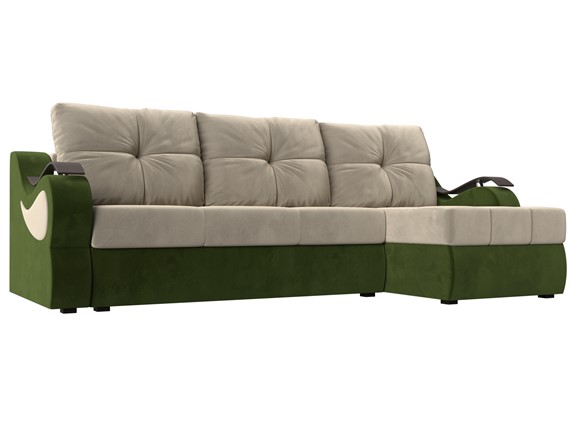 Угловой диван Меркурий, Бежевый/зеленый (вельвет) в Петрозаводске - изображение
