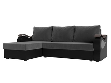 Угловой диван с оттоманкой Меркурий Лайт, Серый/Черный (велюр/экокожа) в Петрозаводске