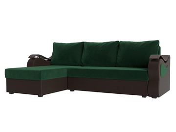 Угловой диван с оттоманкой Меркурий Лайт, Зеленый/Коричневый (велюр/экокожа) в Петрозаводске