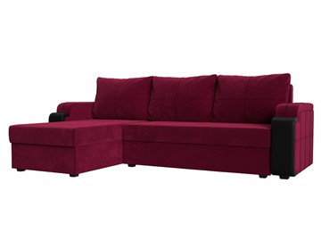 Угловой диван с оттоманкой Николь лайт, Бордовый/Черный (микровельвет/экокожа) в Петрозаводске