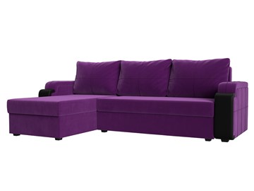 Угловой раскладной диван Николь лайт, Фиолетовый/Черный (микровельвет/экокожа) в Петрозаводске