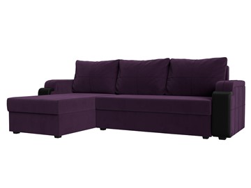 Угловой диван с оттоманкой Николь лайт, Фиолетовый/Черный (велюр/экокожа) в Петрозаводске