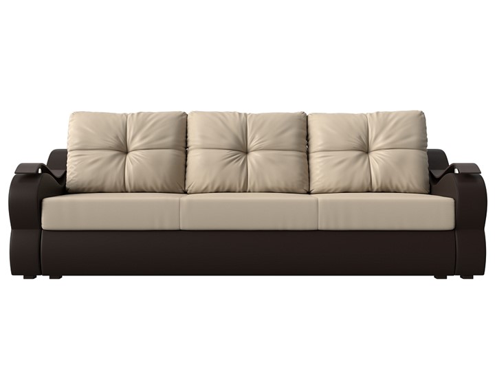 Прямой диван Меркурий еврокнижка, Бежевый/коричневый (экокожа) в Петрозаводске - изображение 1