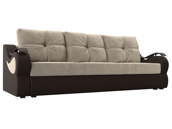 Прямой диван Меркурий еврокнижка, Бежевый/коричневый (вельвет/экокожа) в Петрозаводске - изображение