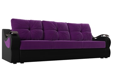 Прямой диван Меркурий еврокнижка, фиолетовый/черный (вельвет/экокожа) в Петрозаводске - предосмотр