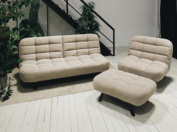 Комплект мебели Абри цвет бежевый диван + кресло +пуф пора металл в Петрозаводске - изображение