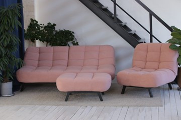 Комплект мебели Абри розовый кресло + диван + пуф опора металл в Петрозаводске