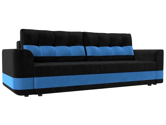 Прямой диван Честер, Черный/голубой (велюр) в Петрозаводске - изображение