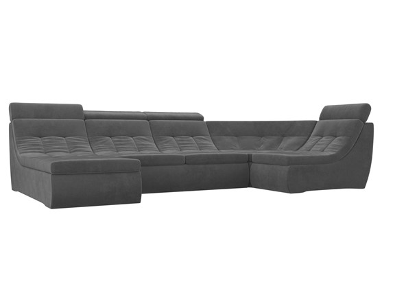 Модульный П-образный диван Холидей люкс, Серый (велюр) в Петрозаводске - изображение