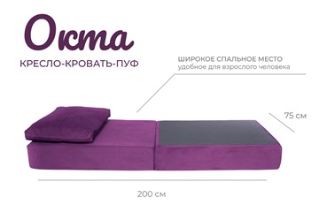 Бескаркасное кресло-кровать Окта, велюр фиолетовый в Петрозаводске - предосмотр 1