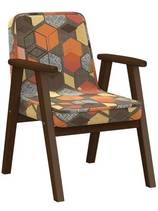 Кресло Ретро ткань геометрия коричневый, каркас орех в Петрозаводске - изображение