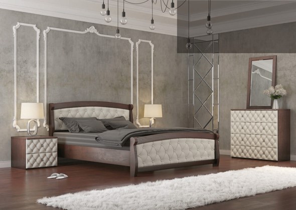 Спальная кровать Магнат 140*190 с основанием, мягкие спинки в Петрозаводске - изображение