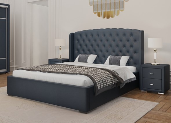 Двуспальная кровать Dario Classic Lite 140x200, Экокожа (Темно-синий) в Петрозаводске - изображение