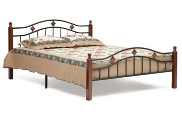 Кровать двуспальная AT-126 дерево гевея/металл, 160*200 см (Queen bed), красный дуб/черный в Петрозаводске