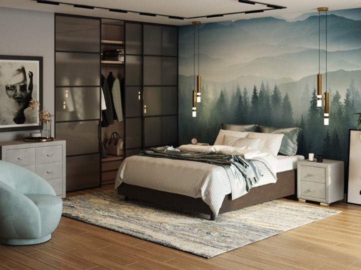 Кровать в спальню Como (Veda) Base 1 140x200, Рогожка (Levis 37 Шоколад) в Петрозаводске - изображение 1