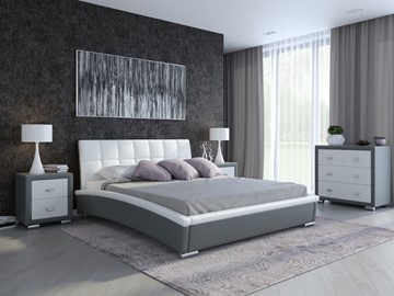 Кровать 2-спальная Corso-1L 140x200, Экокожа (Серый с белым) в Петрозаводске