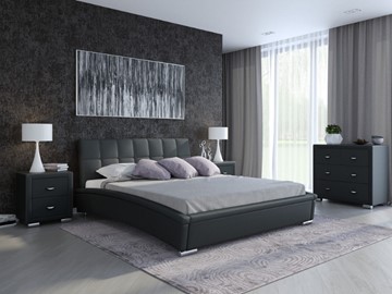 Кровать в спальню Corso-1L 160x200, Экокожа (Черный) в Петрозаводске