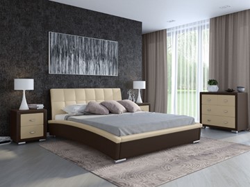 Кровать спальная Corso-1L 160x200, Экокожа (Коричневый с бежевым) в Петрозаводске