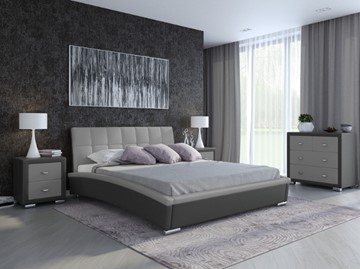 Двуспальная кровать Corso-1L 160x200, Экокожа (Темно-серый с серым) в Петрозаводске