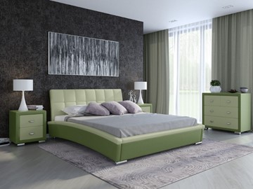 Двуспальная кровать Corso-1L 200x200, Экокожа (Олива и зеленое яблоко) в Петрозаводске