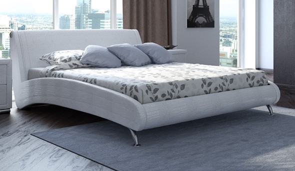 Спальная кровать Corso-2 140х200, Экокожа (Белый кайман) в Петрозаводске - изображение