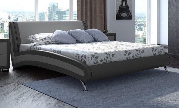 Кровать 2-х спальная Corso-2 140х200, Экокожа (Темно-серый с серым) в Петрозаводске - изображение