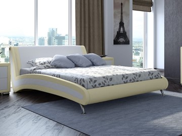 Спальная кровать Corso-2 160х200, Экокожа (Кремовый с белым) в Петрозаводске