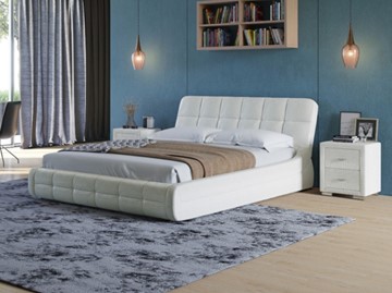 Двуспальная кровать Corso-6 200х200, Экокожа (Кайман белый) в Петрозаводске