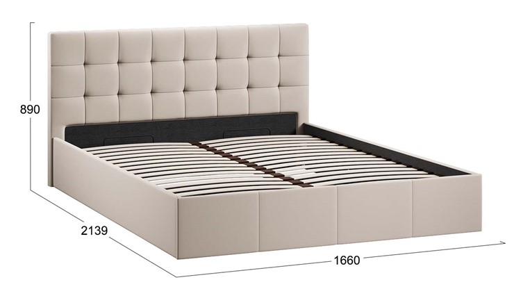Двуспальная кровать с подъемным механизмом Эмма с заглушиной (Велюр Confetti Cream) в Петрозаводске - изображение 3