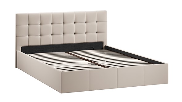 Двуспальная кровать с подъемным механизмом Эмма с заглушиной (Велюр Confetti Cream) в Петрозаводске - изображение
