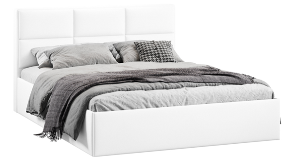 Спальная кровать с подъемным механизмом с заглушиной Стелла тип 1 (Экокожа белая Polo) в Петрозаводске - изображение