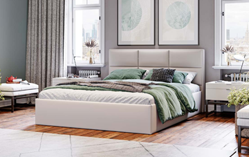 Кровать в спальню с подъемным механизмом с заглушиной Стелла тип 1 (Велюр Confetti Cream) в Петрозаводске - предосмотр 3