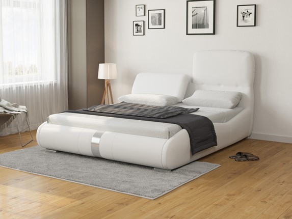 Кровать спальная Лукка 160х200, Экокожа (Белый) в Петрозаводске - изображение