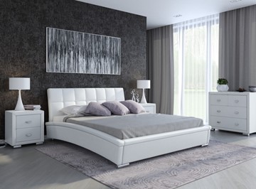 Спальная кровать Corso-1L 200x200, Экокожа (Белый) в Петрозаводске