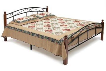 Кровать с основанием AT-8077 дерево гевея/металл, 160*200 см (middle bed), красный дуб/черный в Петрозаводске
