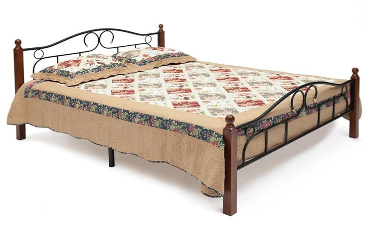 Кровать с основанием AT-808 дерево гевея/металл, 160*200 см (Queen bed), красный дуб/черный в Петрозаводске - изображение 1
