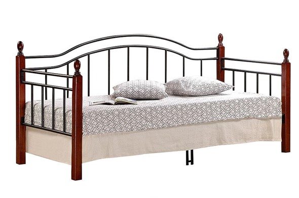 Кровать 1-спальная LANDLER дерево гевея/металл, 90*200 см (Day bed), красный дуб/черный в Петрозаводске - изображение