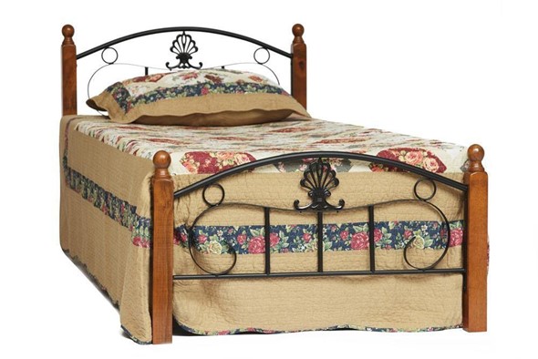 Кровать 1-спальная РУМБА (AT-203)/ RUMBA  дерево гевея/металл, 90*200 см (Single bed), красный дуб/черный в Петрозаводске - изображение