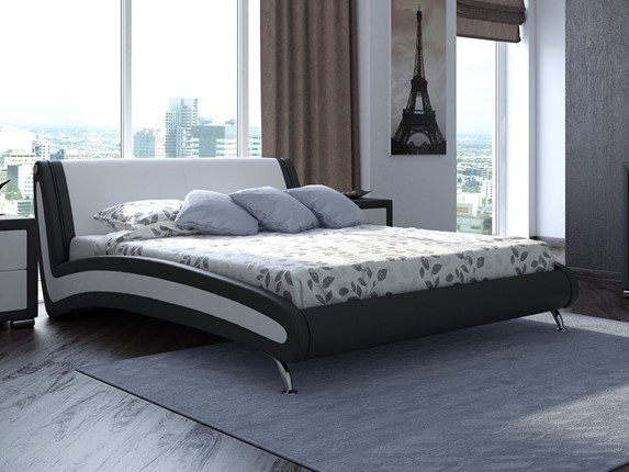 Двуспальная кровать Corso-2 160х200, Экокожа (Черный с белым) в Петрозаводске - изображение